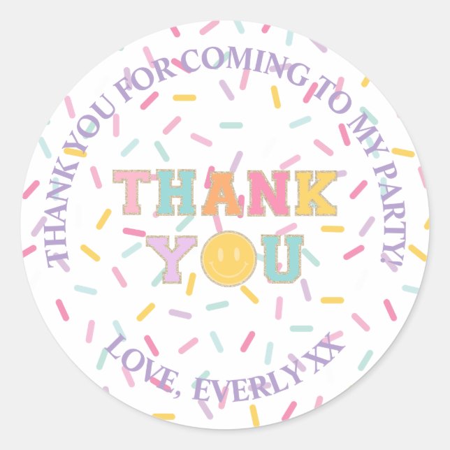 Sticker Rond Patch Preppy Lettre remerciement faveur (Devant)