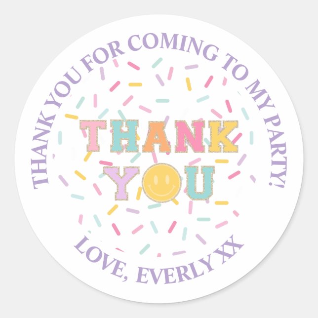 Sticker Rond Patch Preppy Lettre remerciement faveur (Devant)