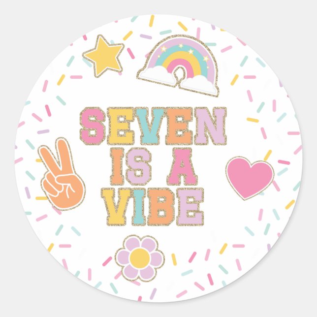 Sticker Rond Patch Preppy Seven est une ambiance d'anniversaire (Devant)
