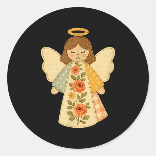 Sticker Rond Patchwork Angel Cozy Christmas &amp; Christian Des (Devant)