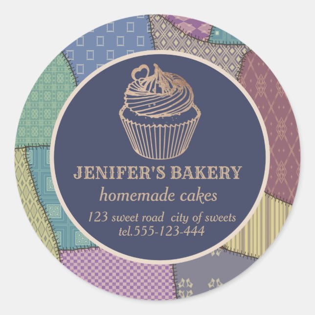 Sticker Rond Patchwork cupcakes et sucreries faits maison (Devant)