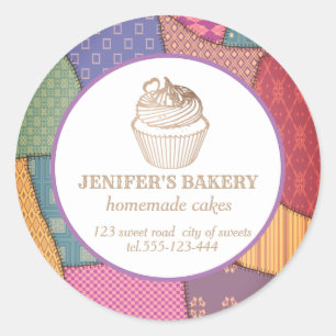 Sticker Rond Patchwork cupcakes et sucreries faits maison