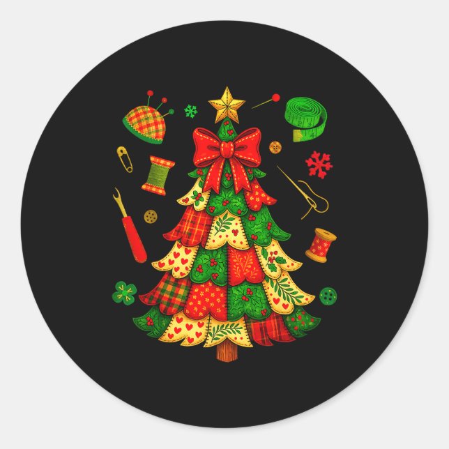 Sticker Rond Patchwork d'arbre de Noël Couture Quilter Tricot L (Devant)