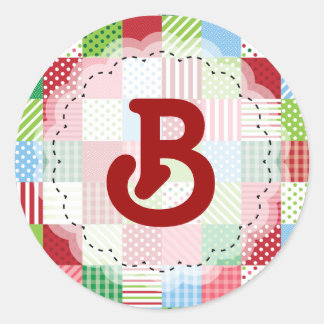 Sticker Rond Patchwork de Noël monogramme