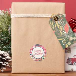 Sticker Rond Patchwork de Noël Multicolore Joyeuses Fêtes