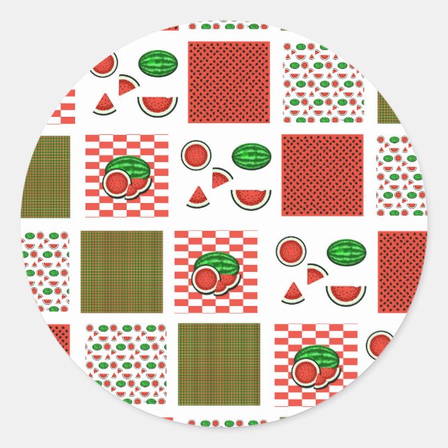 Sticker Rond Patchwork de pastèque (Devant)