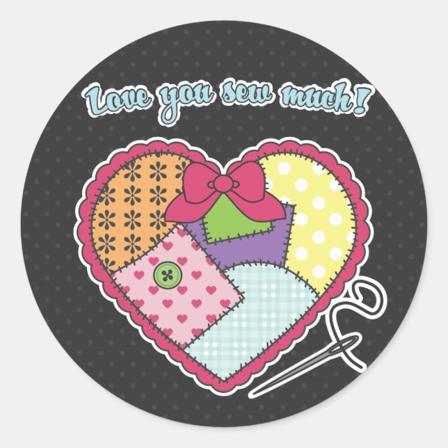 Sticker Rond Patchwork Heart - Aimez que vous cousez beaucoup! (Devant)