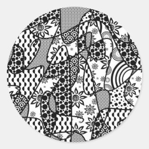 Sticker Rond Patchwork motif noir et blanc 03