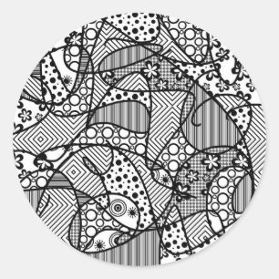 Sticker Rond Patchwork Motif noir et blanc 04
