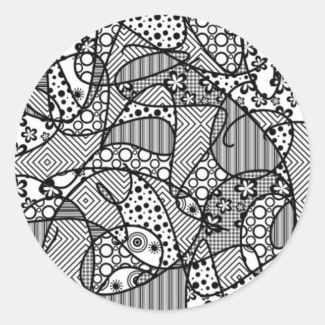 Sticker Rond Patchwork Motif noir et blanc 04 (Devant)
