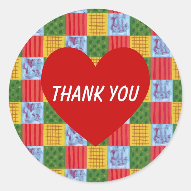 Sticker Rond Patchwork Motif Peinture & Coeur rouge (Devant)