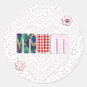 Sticker Rond Patchwork 'MUM' sur dentelle