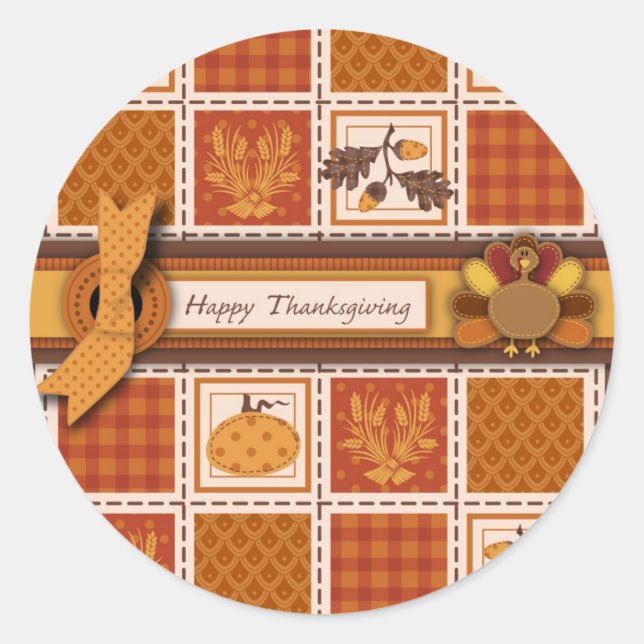 Sticker Rond Patchwork Quilted look Thanksgiving (Devant)
