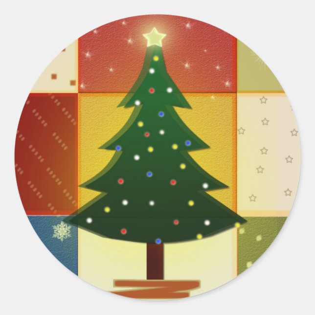 Sticker Rond Patchwork sapin de Noël (Devant)