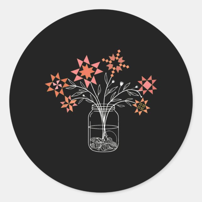 Sticker Rond Patchwork sy Jar Funny Bloc de Courtepointe Fleur (Devant)