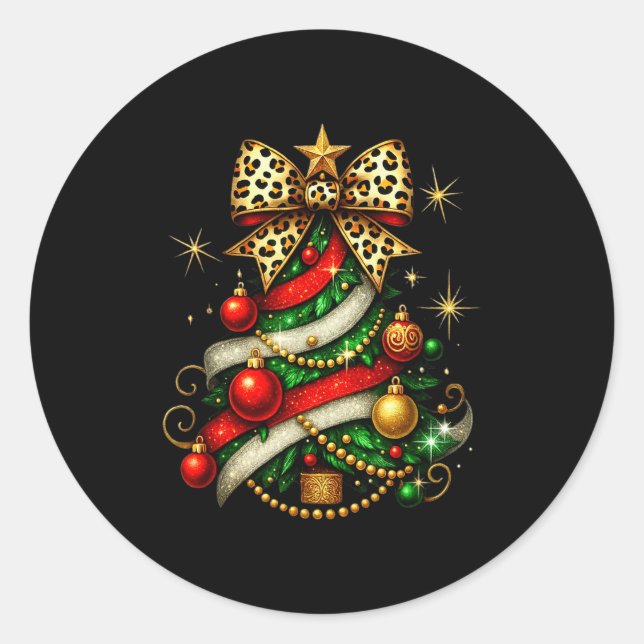 Sticker Rond Patchwork Xmas Merry Christmas Tree Coquette Leopa (Devant)