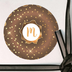Sticker Rond Pâte à donut en or chocolatée pailletée monogramme