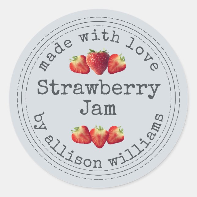 Sticker Rond Pâte de Fraise Maison Rustique Bleu Pastel (Devant)