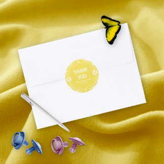 Sticker Rond Pâte jaune picado Merci bébé fille douche