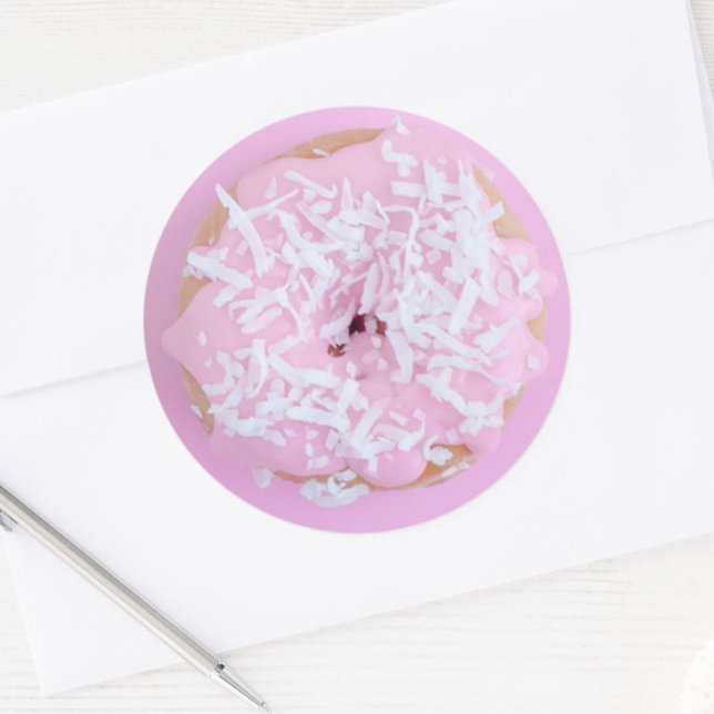 Sticker Rond Pâte rose gelé blanc saupoudré mignon doux (Créateur téléchargé)