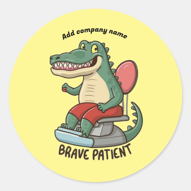 Sticker Rond patient courageux crocodail dentiste pour enfants (Devant)