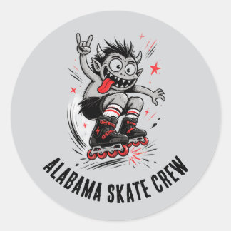 Sticker Rond Patin à roulettes de monstre de dessin animé