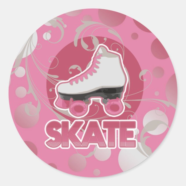 Sticker Rond Patinage à rouleaux à bulles roses, patinage (Devant)