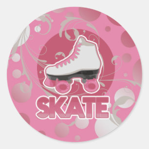 Sticker Rond Patinage à rouleaux à bulles roses, patinage