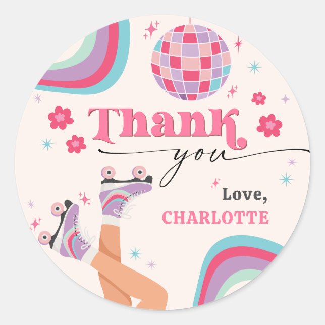 Sticker Rond Patinage à rouleaux Anniversaire Rétro Arc-en-ciel (Devant)