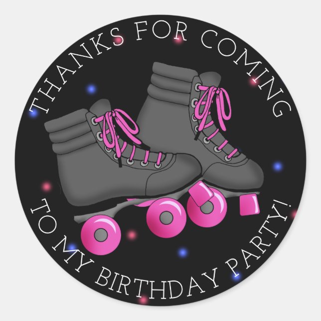 Sticker Rond Patinage à rouleaux pour fille Merci d'anniversair (Devant)