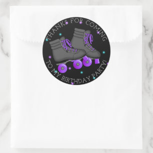 Sticker Rond Patinage à rouleaux pour fille Merci d'anniversair