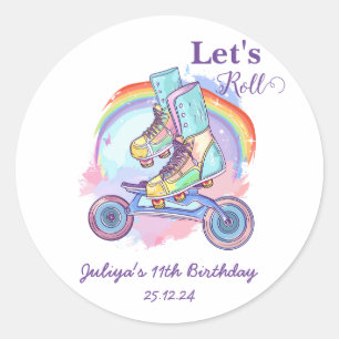 Sticker Rond Patinage à rouleaux pour filles Anniversaire