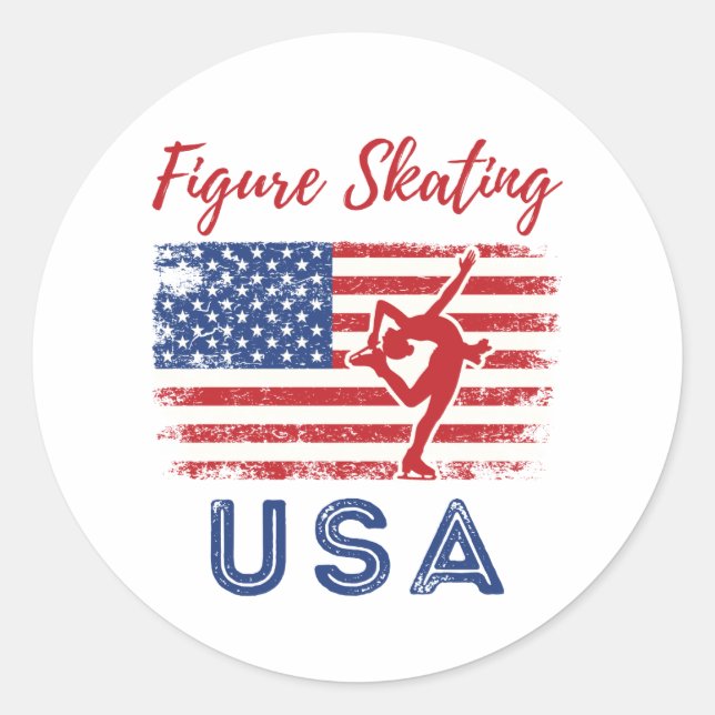 Sticker Rond Patinage artistique USA American Flag Ice Skater (Devant)