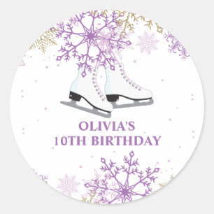 Sticker Rond Patinage d'anniversaire flocon de neige violet et 