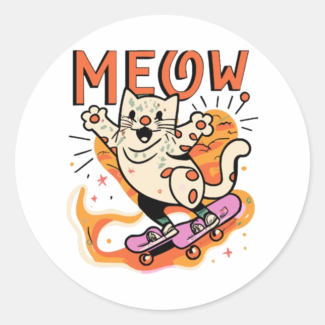 Sticker Rond Patinage de chat miaou (Devant)