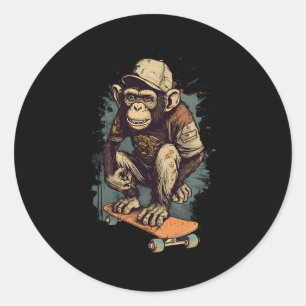 Sticker Rond Patinage Monkey Chimpanzee Skateboard Pour Skatebo