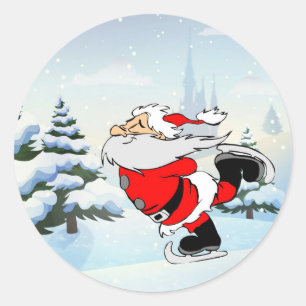 Sticker Rond Patinage père Noël