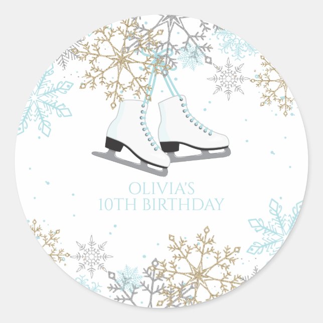 Sticker Rond Patinage sur glace Blue Silver Gold Snowflakes Ann (Devant)