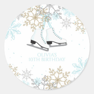 Sticker Rond Patinage sur glace Flocons de neige Bleu Argent Or