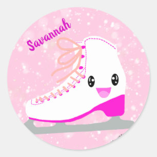 Sticker Rond Patinage sur glace personnalisé Patinage rose Kawa