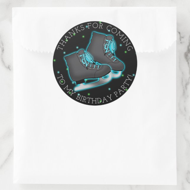 Sticker Rond Patinage sur glace pour garçon Anniversaire Merci (Sac)