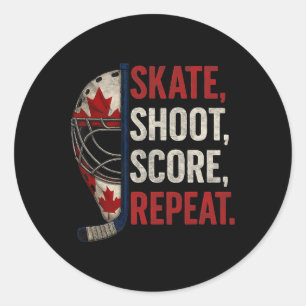 Sticker Rond Patiner Tirer Marquer Répéter Amateur de Hockey Ca