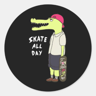 Sticker Rond Patineurs s'amusant à faire du skateboard Cadeau d