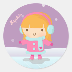 Sticker Rond Patineuse De Glace Pour Enfants
