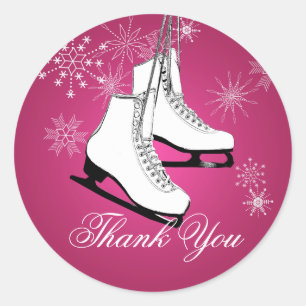 Sticker Rond Patins à glace et flocons de neige rose