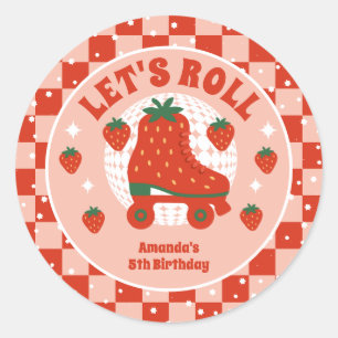 Sticker Rond Patins aux fraises Patinage à roulettes Rétro An