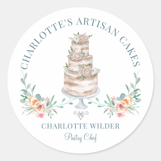 Sticker Rond Pâtisserie Chef Aquarelle Floral Cake Logo (Devant)
