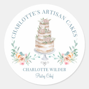 Sticker Rond Pâtisserie Chef Aquarelle Floral Cake Logo