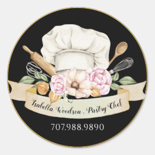 Sticker Rond Pâtisserie Chef Bakers Outils Pink Noir Produit Ét