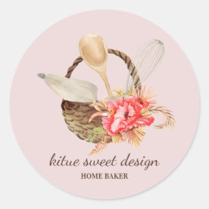 Sticker Rond Pâtisserie Chef Boulangerie Rose Pastel